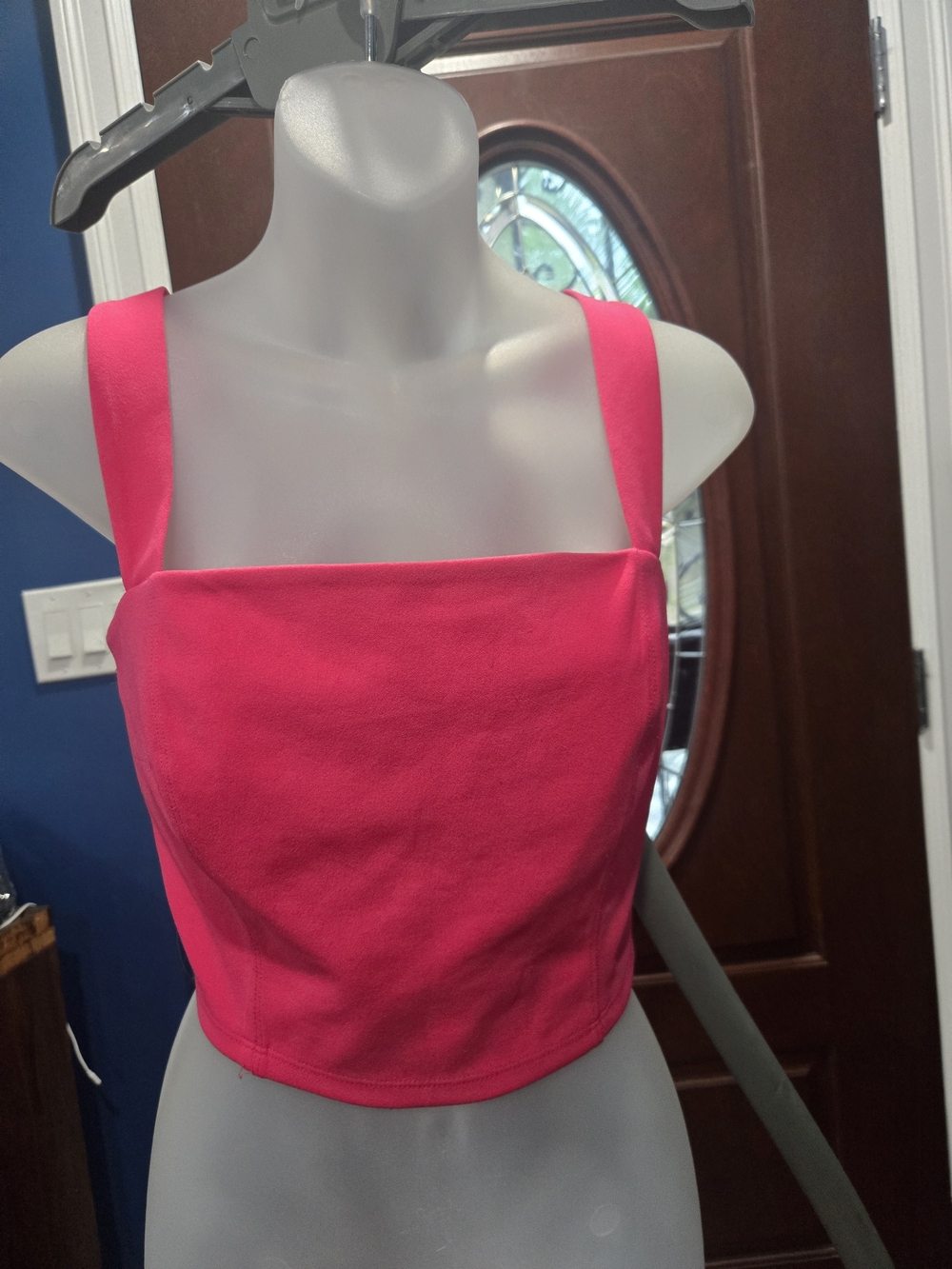 3 ena Pink Square-Neck Crop Top, Large